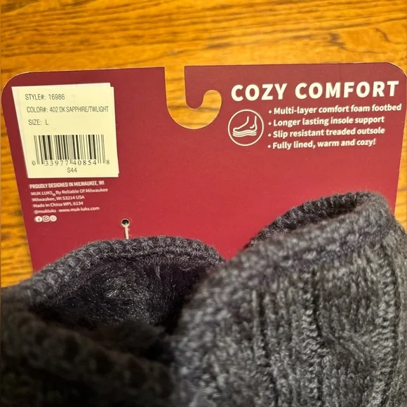 Muk Luks Cozy Charcoal Knit Slippers - Picture 5 of 7